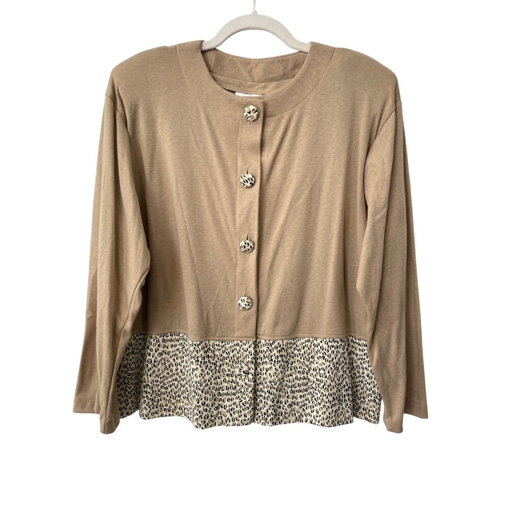 Vintage 90s HMJ Button Front Cardigan Sz Large Long Sleeve Leopard Deadstock NEW